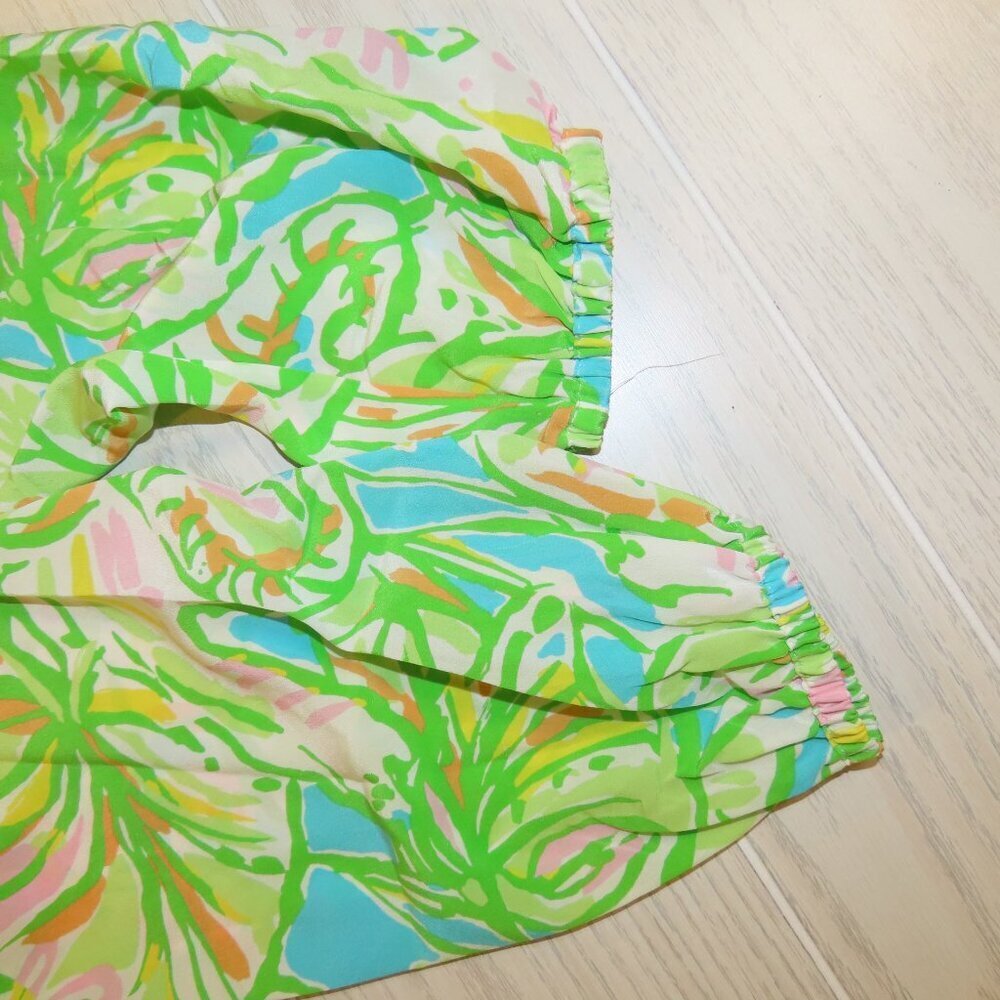 LILLY PULITZER Elsa Silk Top Elephant Ears Green Long Sleeve 1/3 Button Small - Picture 7 of 11